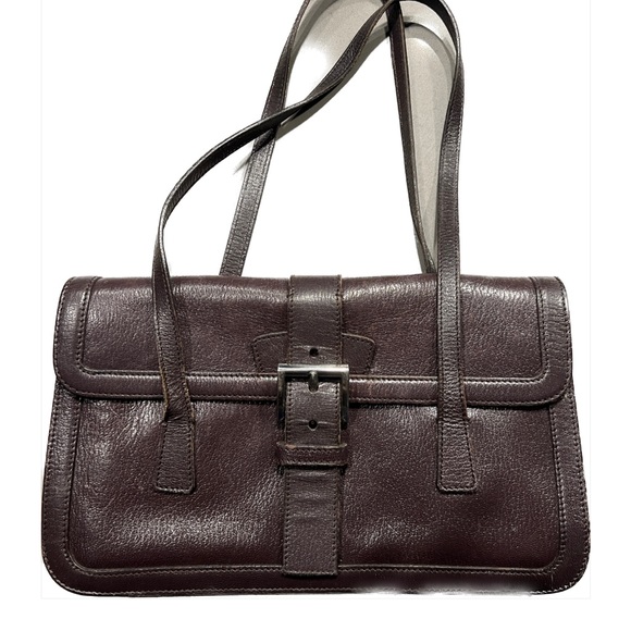 PRADA BURGUNDY LEATHER BUCKLE SHOULDER BAG - Picture 1 of 6